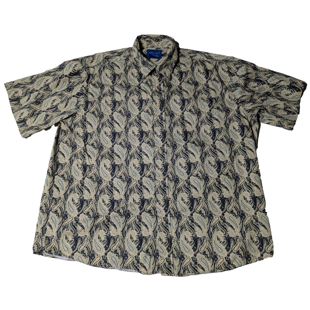 TOWNCRAFT WRINKLE FREE‎ Men Size XL Blue Green Paisley Cotton Button-Up Shirt